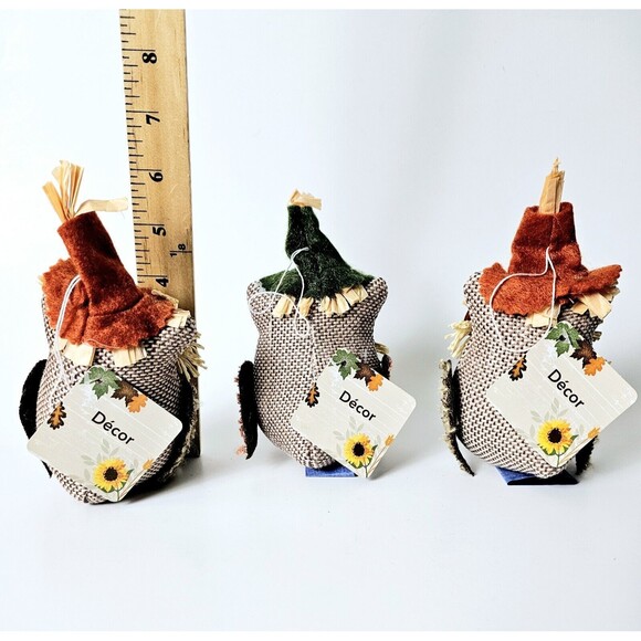 Scarecrow OWLS Lot 3 Burlap Halloween Fall Thanksgiving Ornaments Harvest NWT! - Picture 5 of 12